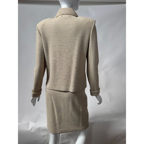 St. John Collection By Marie Gold Beige Textured Knit Skirt Suit Set Size 4 With - Picture 3 of 16